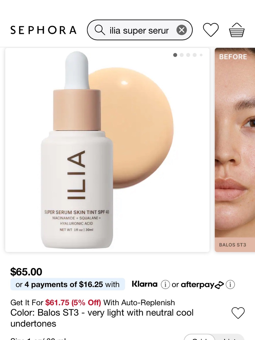 ILIA Super Serum Skin Tint SPF 40 - Balos ST3 Light Neutral Beige